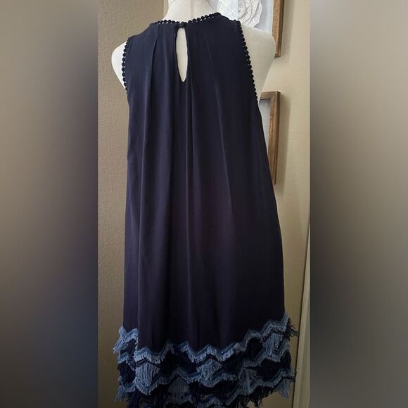Maeve x Anthropologie Fringe Botton Dress Navy Blue Size 0 Gently Used MSRP $110 - Picture 2 of 4